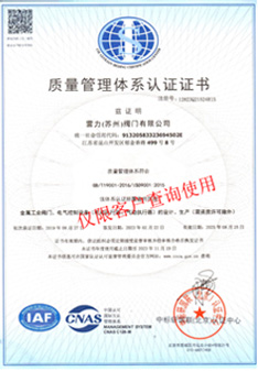 雷力阀门ISO9001质量管理体系认证新鲜出炉